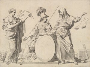 Minerva Flanqueada por la Paz y la Justicia Armoiries de Gallard et de Mesmes de Claude Mellan