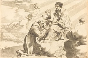 San Francisco adorando al Niño Jesús de Claude Mellan