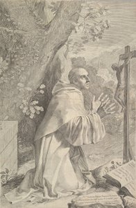 San Bernardo arrodillado ante un crucifijo, ca. 1655 de Claude Mellan