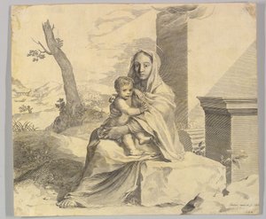 Virgen y Niño sentados en una roca de Claude Mellan