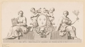 Escudo de los notarios del Châtelet de París con personificaciones de la Buena Fe y la Ley de Claude Mellan