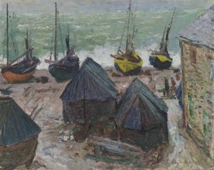 Barcos en la Playa de Étretat de Claude Monet