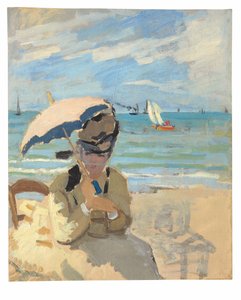 Camille sentada en la playa en Trouville