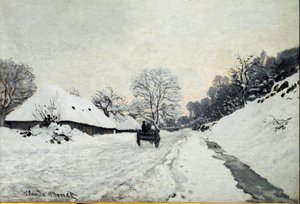 Carro, camino bajo la nieve en Honfleur de Claude Monet