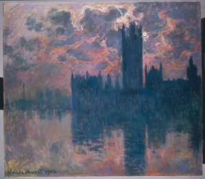 Casas del Parlamento, atardecer, 1902 de Claude Monet