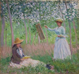 En el bosque de Giverny: Blanche Hoschede en su caballete con Suzanne Hoschede leyendo, 1887