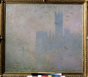 ""Gaviotas, el Támesis, el Parlamento de Londres"" (Gaviotas. El Támesis en Londres. Las Casas del Parlamento) Pintura de Claude Monet (1840-1926). 1903-1904 Impresionismo. Tamaño 81 x 92 cm Moscú. Museo Pushkin de Bellas Artes de Claude Monet