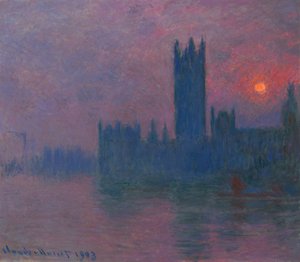 Parlamento, sol poniente, c.1900-03 (óleo sobre lienzo) de Claude Monet