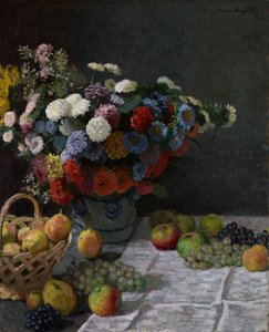 Naturaleza muerta con flores y fruta de Claude Monet