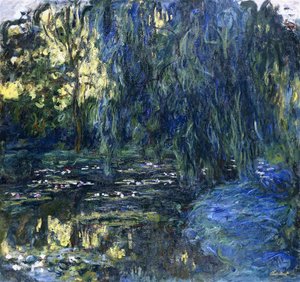 Vista del estanque de lirios con sauce, c.1917-1919 de Claude Monet