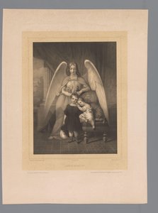 El ángel guardián está detrás de dos niños pequeños L