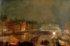 Desfile nocturno de antorchas de los Rifles de Robin Hood, Plaza del Mercado de Nottingham, 1896