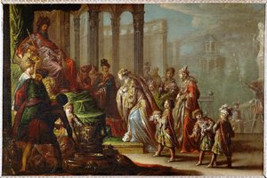 Salomón y la reina de Saba, también conocida como Ester ante Asver ... de Claude Vignon