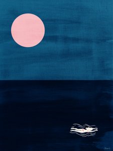 Lámina artística abstracta del océano «Midnight Swim Pink Moon» de Claudia Spano'