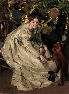 Mujer en cenador con mono, finales del siglo XIX-principios del siglo XX de Claudio Castelucho