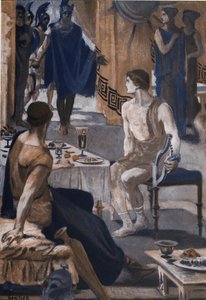 Aquiles recibe a los enviados de Agamenón. Ilustración de Clement Gontier (1876-1918) para "La Ilíada" (Omero) de Homere. París, Henri Laurens
