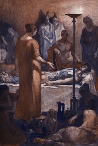 La queja de Briseida (al ver las heridas de Patrocles). Ilustración de Clement Gontier (1876-1918) para "La Ilíada" (Omero) de Homere. París, Henri Laurens