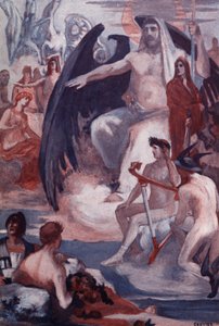 La defensa de Júpiter para rescatar a los troyanos o griegos. Ilustración de Clement Gontier (1876-1918) para "La Ilíada" (Omero) de Homere. París, Henri Laurens de Clement Gontier