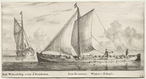 Varios Barcos y Vistas de Ámsterdam (Verscheÿde Schepen en Gesichten van Amstelredam), Parte II: Un Barco de Agua rumbo a Soutketen. Un Barco de Agua de Cervecero