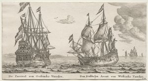 Varios barcos y vistas de Ámsterdam, Parte II: La Perla y el Indiaman del Este, El Águila Doble, un Indiaman del Oeste de Clement de Jonghe