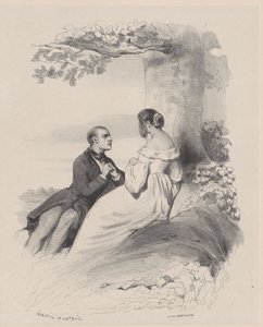 Hombre proponiendo a una mujer cuyo rostro está oculto por el cabello, ca. 1830-65 de Célestin Nanteuil