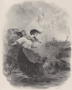 Mujer junto al Mar con la Madonna, Señalando un Barco, ca. 1848-62 de Célestin Nanteuil