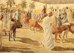Mercado de ganado, Nizwa, Omán (2), 2018 (acuarela).