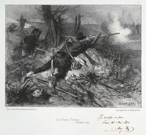 Guerra Franco-Prusiana 1870-1871: Fusileros franceses. De una serie de litografías de Clement August Andrieux sobre los Guardias Nacionales.