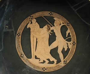 Áyax el Menor arrastra a Casandra del Paladio, siglo V a.C. de Codrus Painter