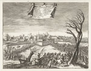 Asalto y captura de Coevorden el 30 de diciembre de 1672 Conquista de Coevorden y Deßelfs Casteel (título sobre el objeto) de Coenraet Decker
