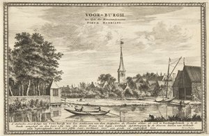 Vista de Voorburg Voor-burgh en la época de los romanos llamado Forum Hadriani (título sobre el objeto) de Coenraet Decker