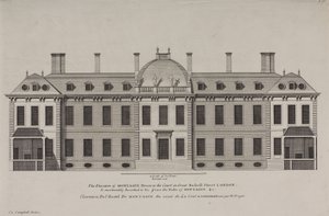 Elevación de Montague House a la corte de Great Russell Street, Holborn, c.1725 (grabado) de Colen Campbell