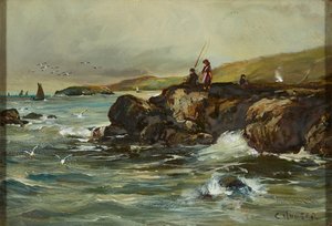 Un día de pesca ( óleo sobre tabla) de Colin (attr.to) Hunter