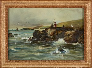 Un día de pesca (óleo sobre tabla) de Colin (attr.to) Hunter