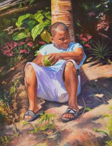Niño, fruta del pan, coco