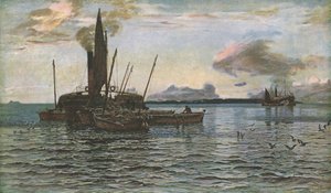 El mercado de arenques en el mar en Loch Fyne, Argyll, 1884, c. 1930 de Colin Hunter