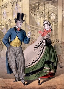 Una dama y un caballero en la entrada del Oxford Music Hall, Oxford St, Westminster, c. 1860 de Concanen and Lee