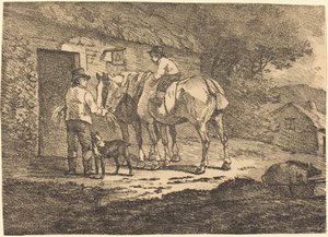 Caballos en la puerta de la cabaña de Conrad Gessner