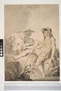 Escena pastoral con dos niños y animales de Conrad Martin Metz
