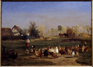 La provisión de las gallinas. El corral de Constant Emile Troyon