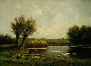Estanque de patos (óleo sobre lienzo) de Constant Artz