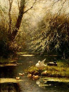 Patos en un paisaje (óleo sobre lienzo) de Constant Artz