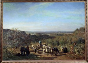 Cosecha en las orillas del Sena en Suresnes de Constant Emile Troyon