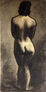 Standing Nude; Nu Debout - Stand Naakt, c. 1930 (tiza negra y aguada negra sobre papel)