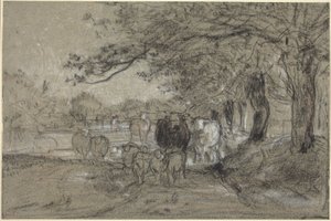 Vacas y ovejas bajo los árboles de Constant Troyon