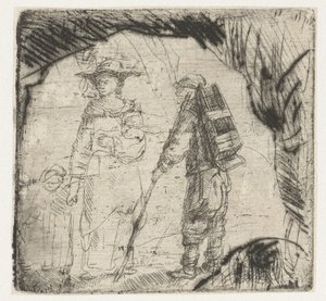 mujer con niño y mendigo