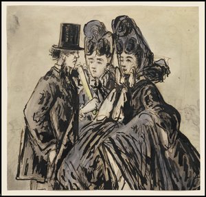 Un caballero y dos damas, 1860s de Constantin Guys