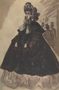 Una dama con sombrero y abrigo, siglo XIX de Constantin Guys