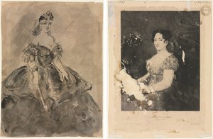 En el Baile (recto); La mujer con el abanico, después de Goya (verso)