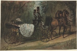 Carruaje en el Bois de Boulogne, 1800s de Constantin Guys